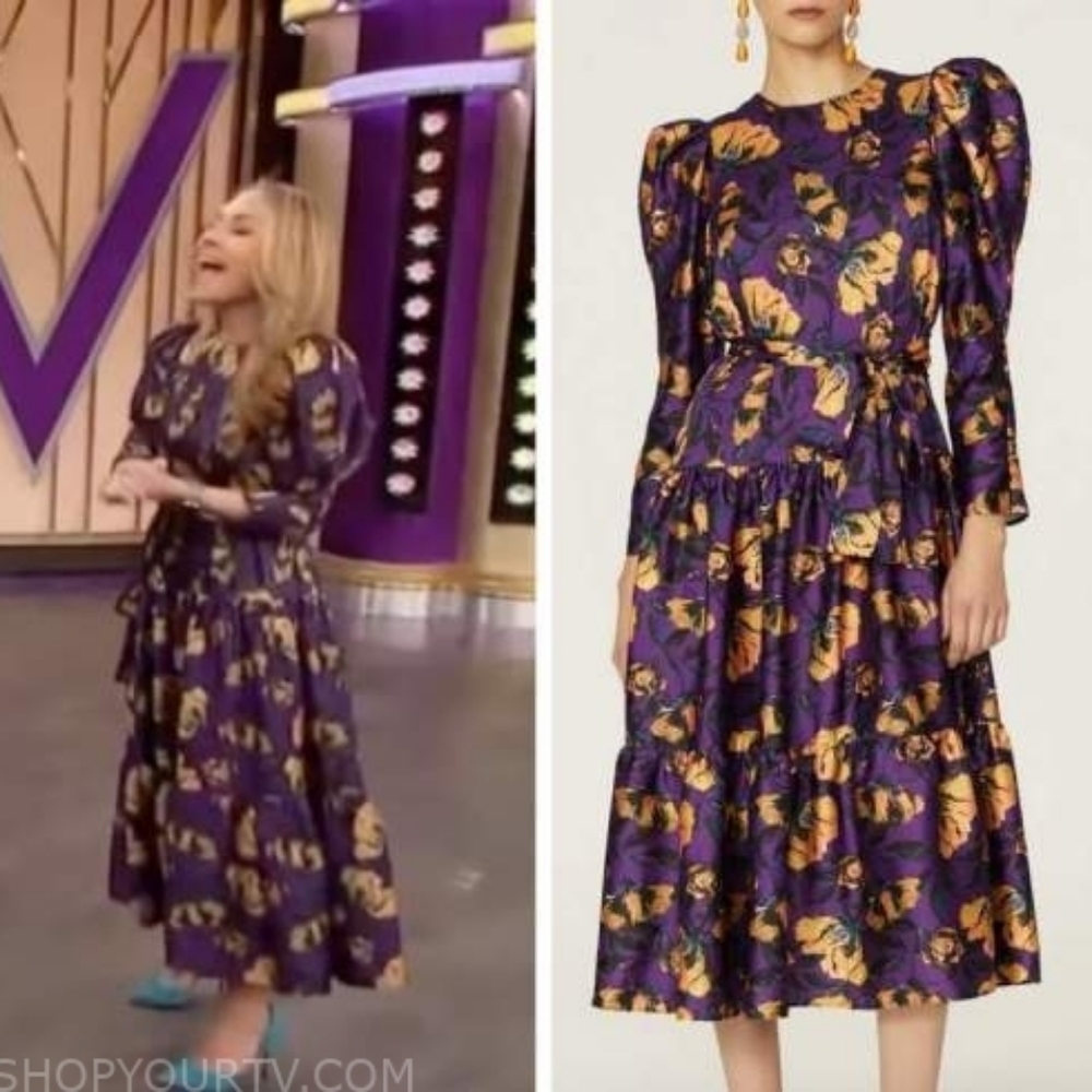 Purple Floral Midi Dress with Yellow Accents - Picture 4 of 15